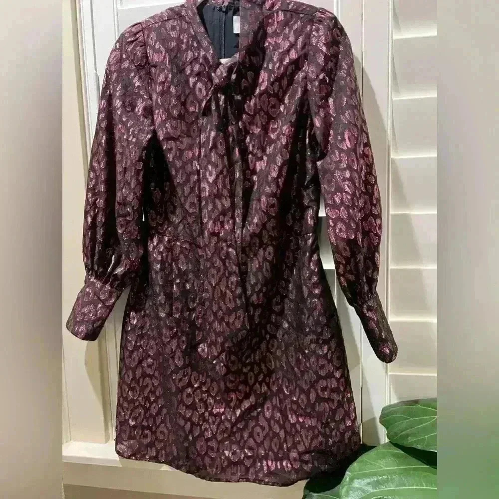 Greylin Sparkly animal print long sleeve a line dress size 2